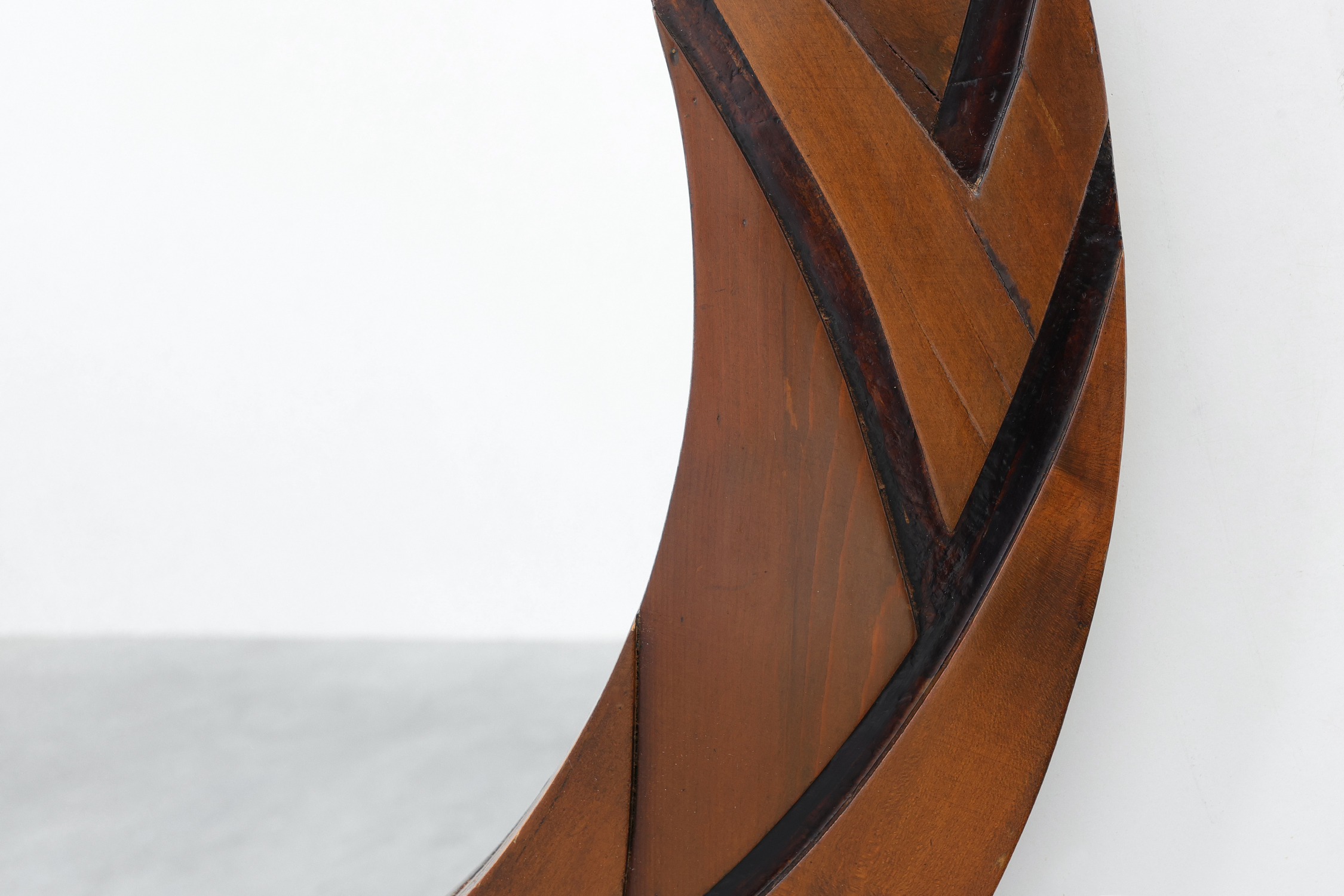 Belgian Art Deco Round Mirror with Geometric Wooden Frame, circa 1920thumbnail